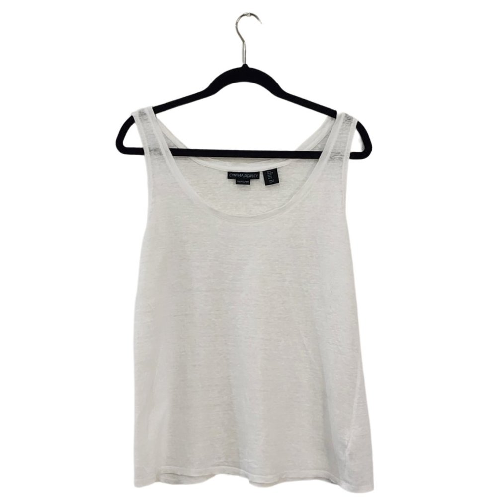 Cynthia Rowley White Linen Tank Scoop Neck Size M
